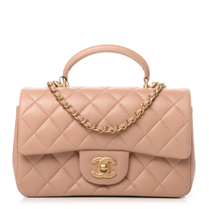 Chanel Lambskin Quilted Mini Top Handle Rectangular Flap Beige 1 of 11