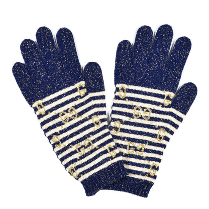 Gucci Wool Knit GG Monogram Gloves M Navy Ivory 1 of 4