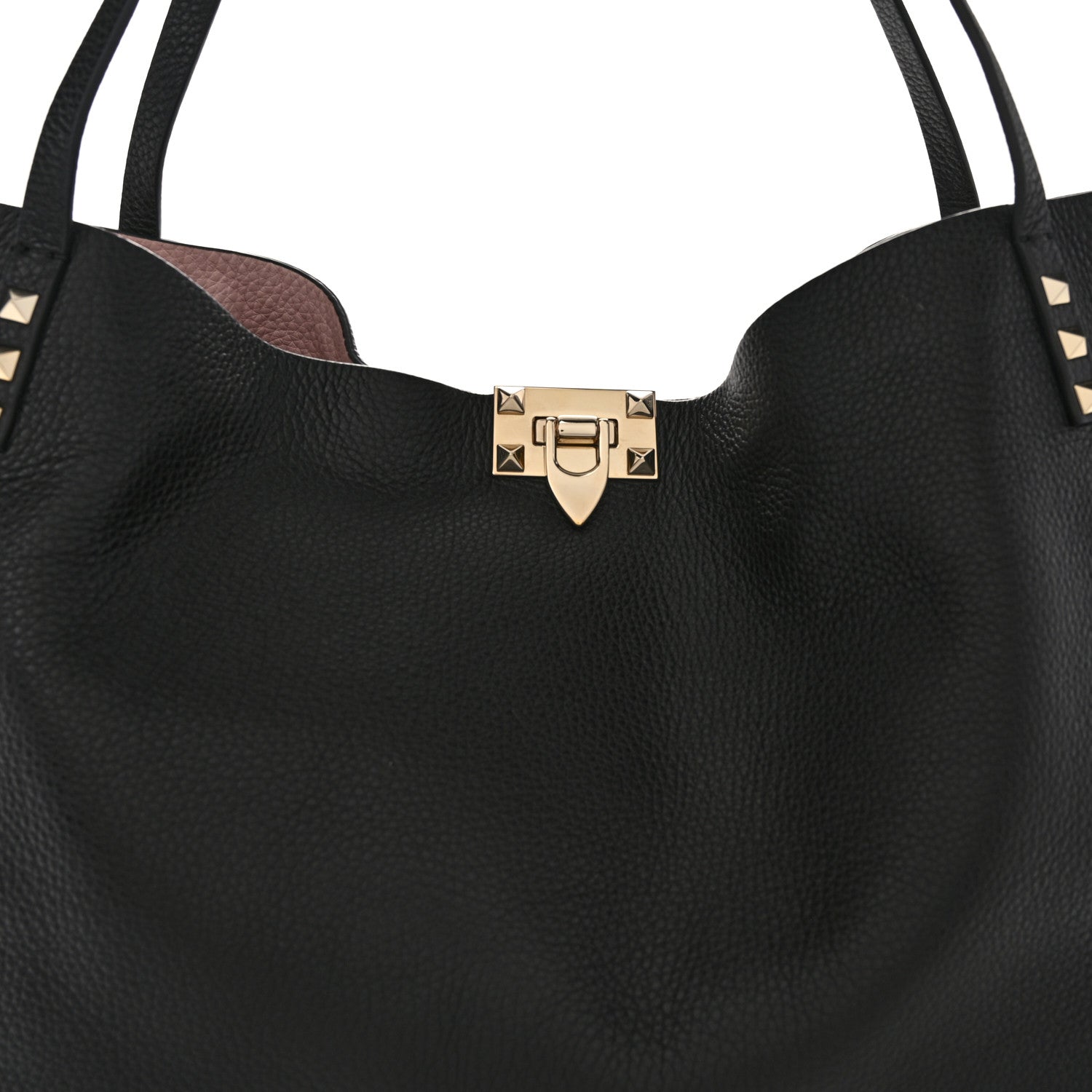 Valentino Garavani Grainy Calfskin Medium Rockstud Tote Black Rose Quartz 7 of 9