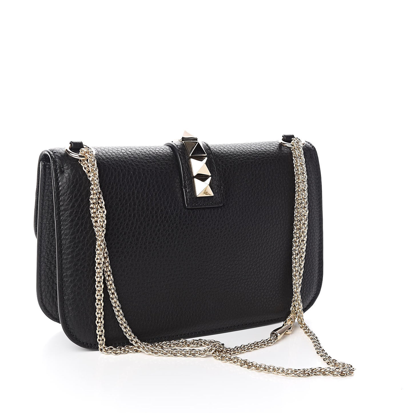 Pebbled Calfskin Medium Glam Lock Rockstud Flap Black