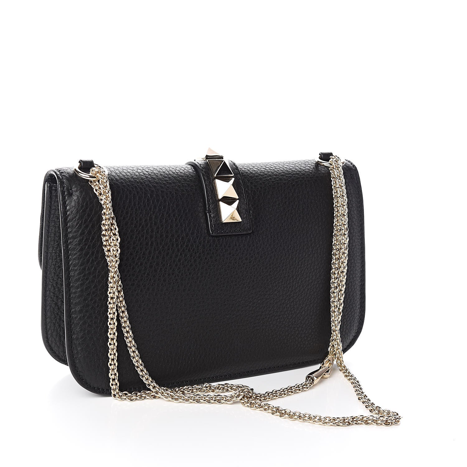 Valentino Garavani Pebbled Calfskin Medium Glam Lock Rockstud Flap Black 3 of 11