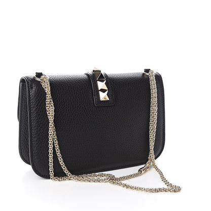 Valentino Garavani Pebbled Calfskin Medium Glam Lock Rockstud Flap Black 3 of 11
