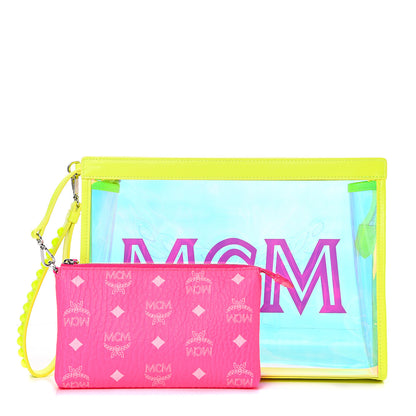 MCM Iridescent PVC Wristlet Neon Yellow 1 of 8