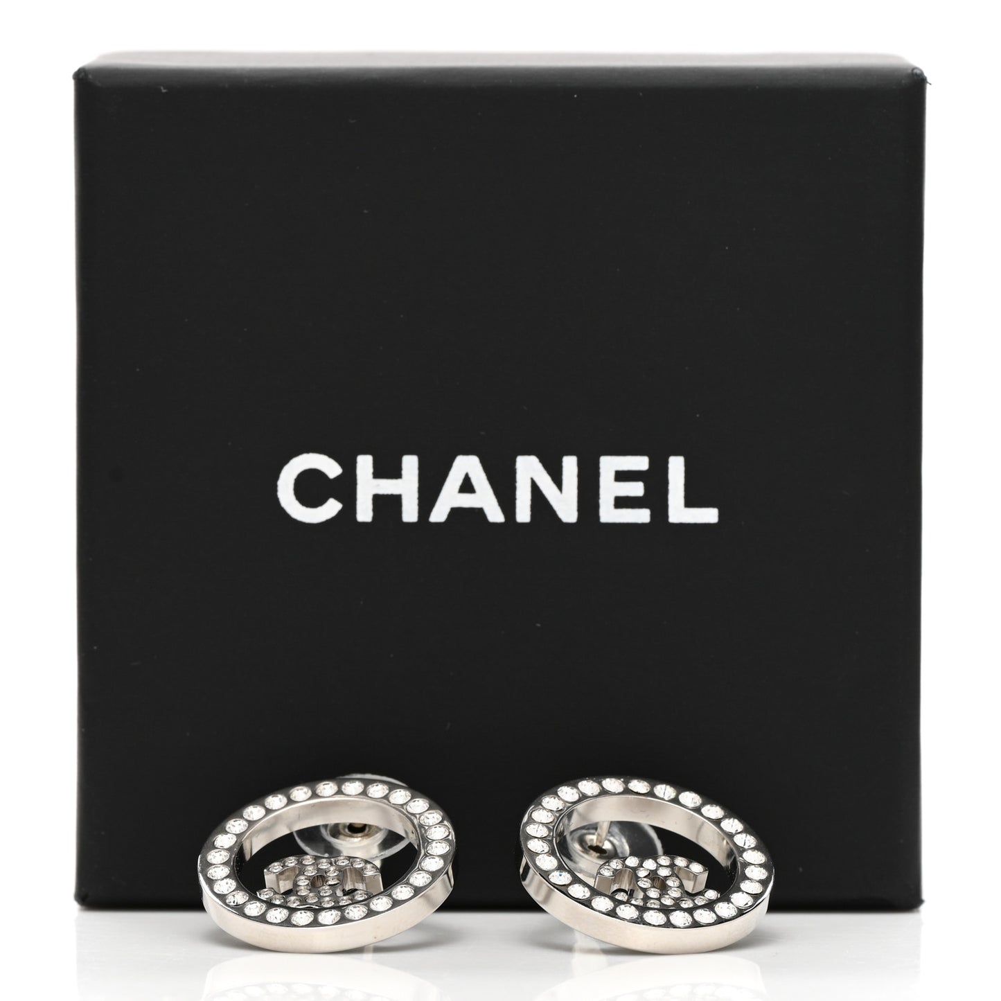 Crystal CC Round Earrings Silver