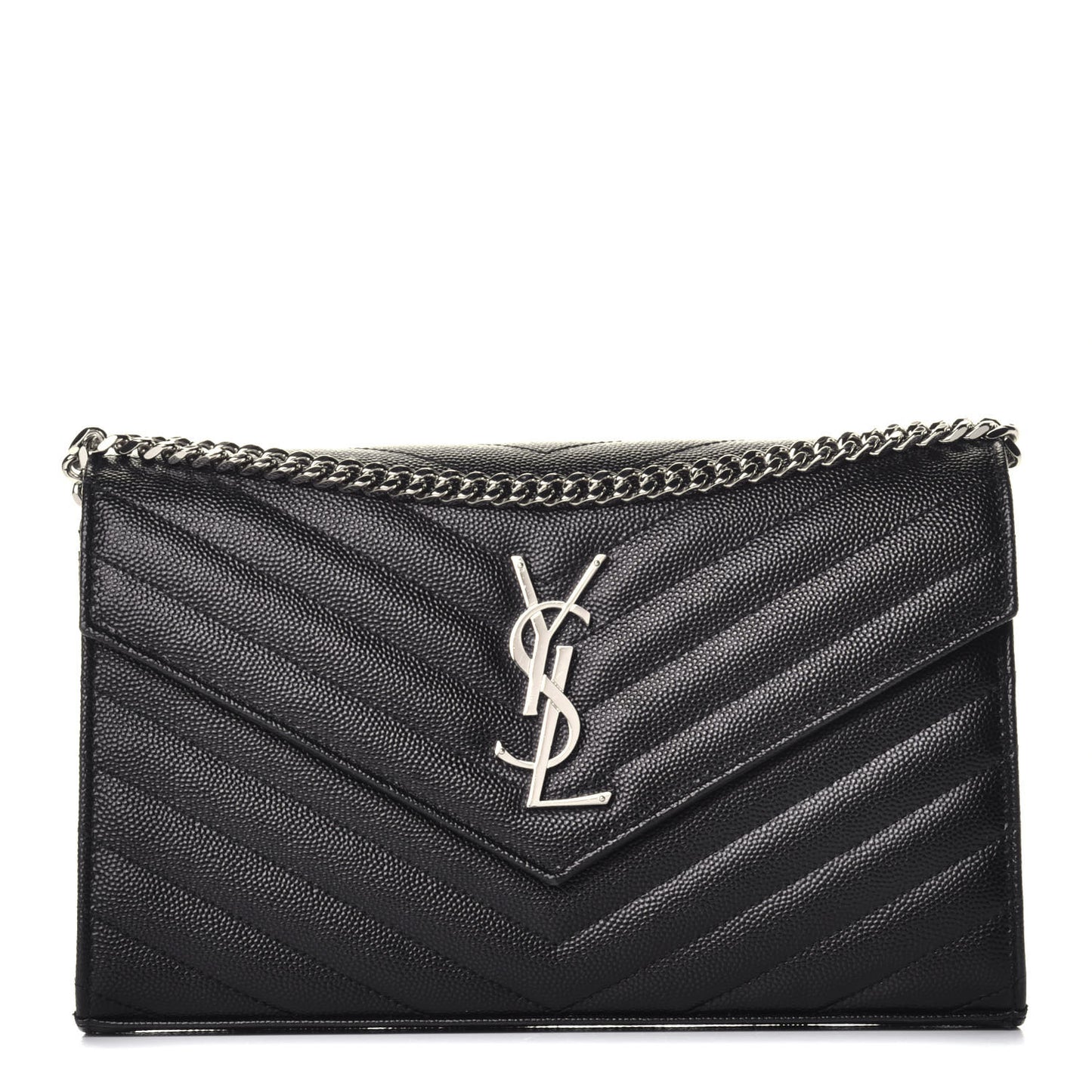 Grain De Poudre Matelasse Chevron Monogram Chain Wallet Black