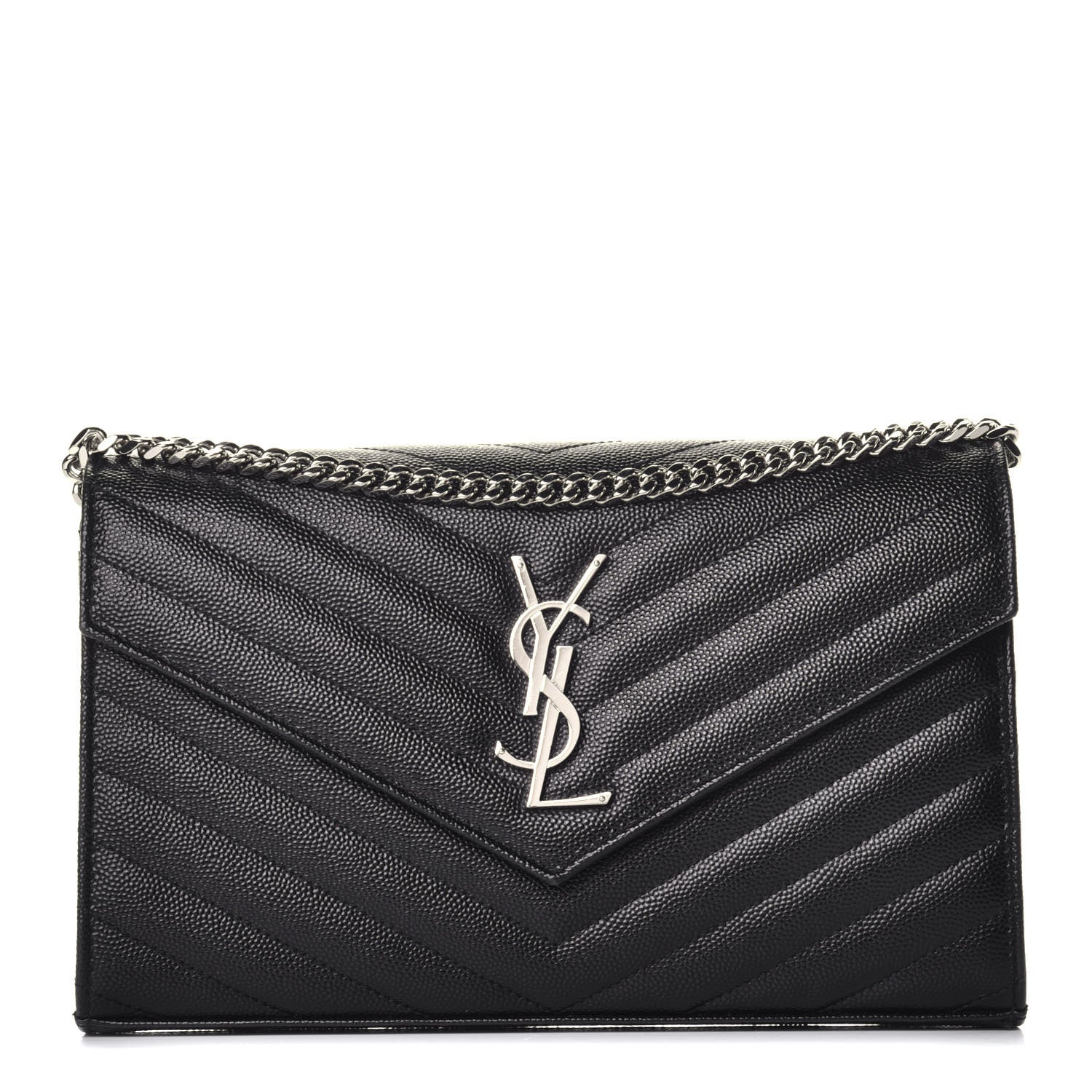 Saint Laurent Grain De Poudre Matelasse Chevron Monogram Chain Wallet Black 1 of 10