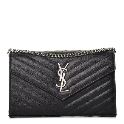 Saint Laurent Grain De Poudre Matelasse Chevron Monogram Chain Wallet Black 1 of 10