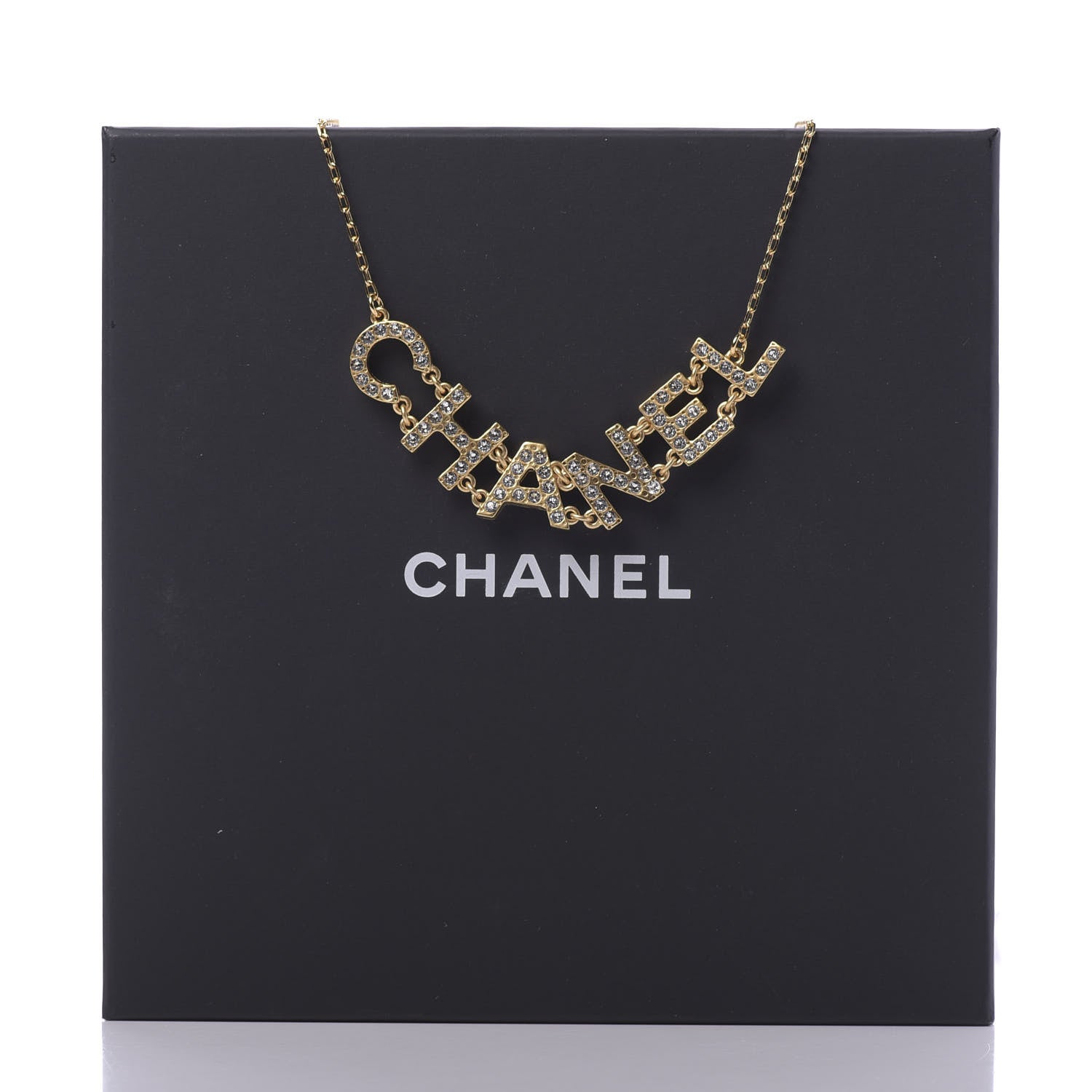 Chanel Metal Crystal Logo Necklace Gold 7 of 7
