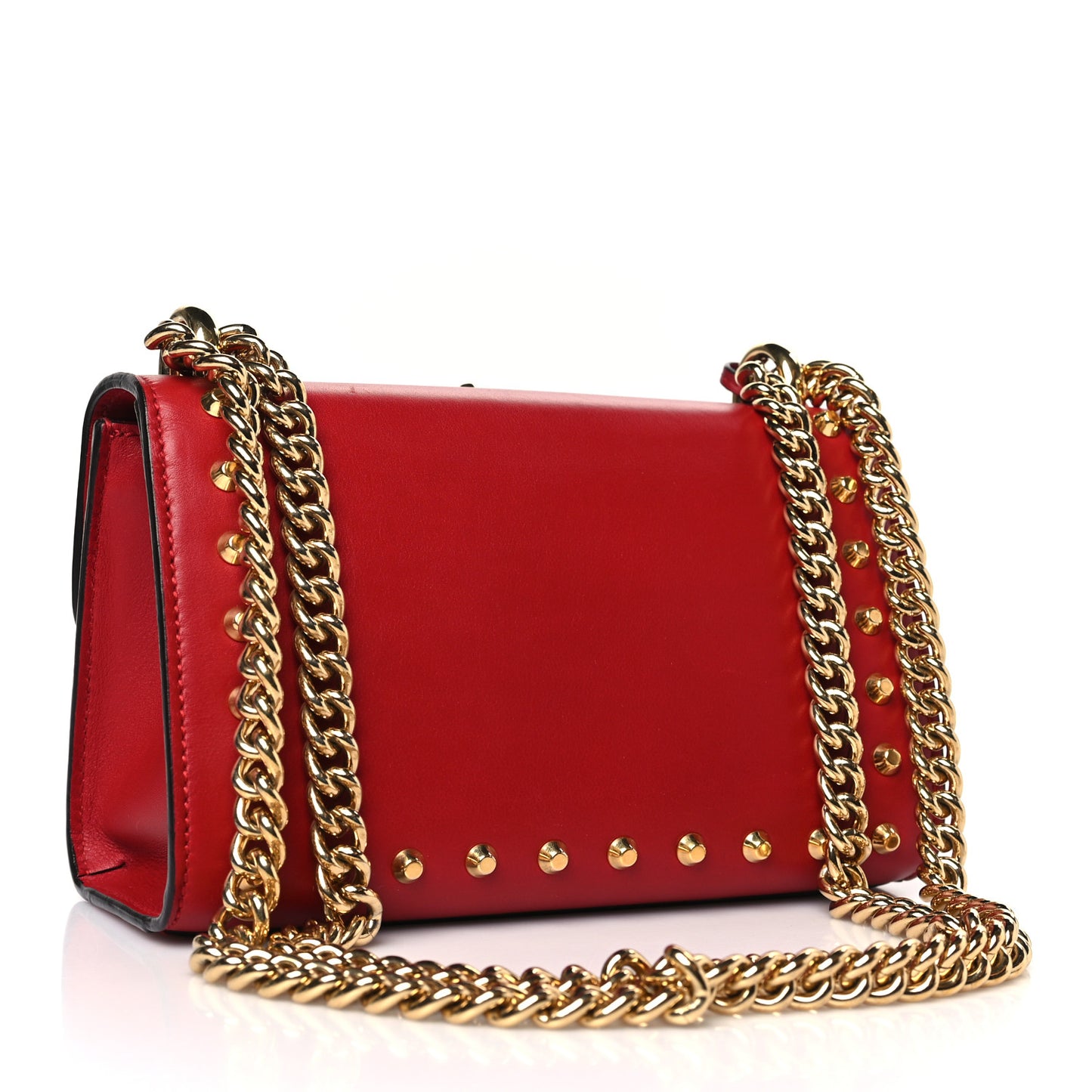 Calfskin Studded Small Padlock Shoulder Bag Hibiscus Red