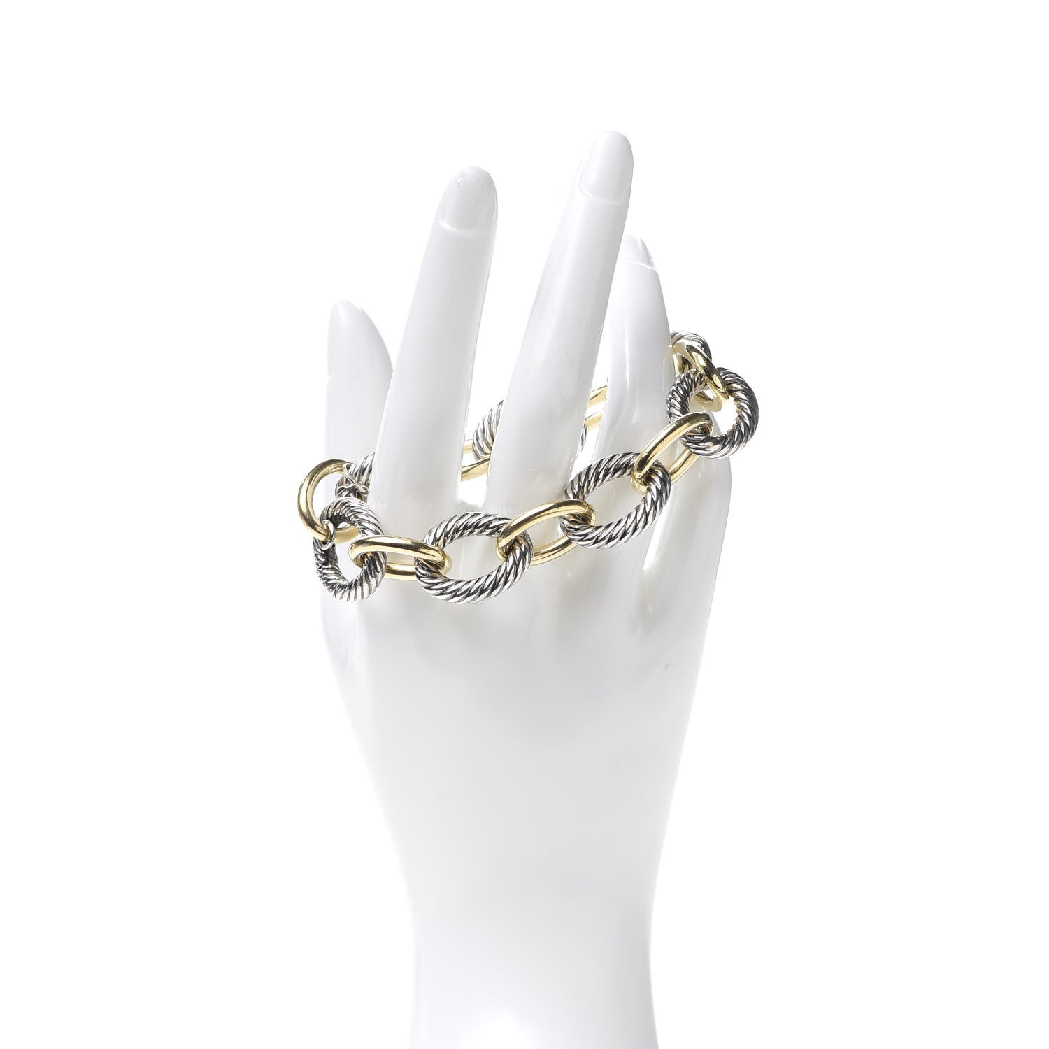 David Yurman Sterling Silver 18K Yellow Gold 17mm Extra Large Oval Link Bracelet 2 of 5