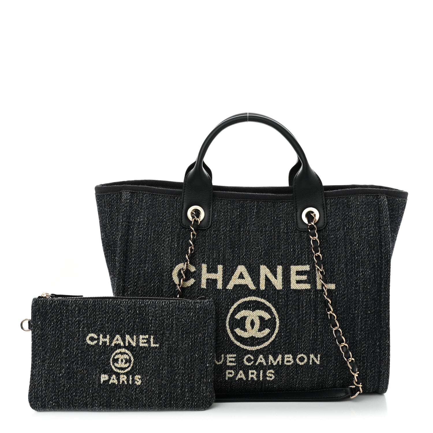 Chanel Denim Small Deauville Tote Dark Blue White 3 of 12