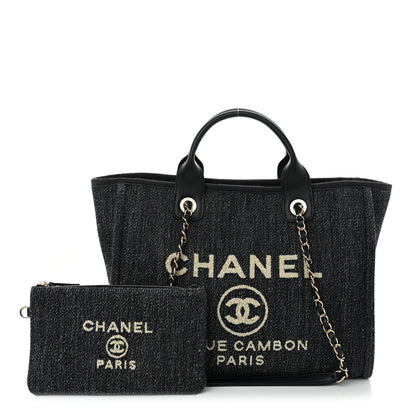 Chanel Denim Small Deauville Tote Dark Blue White 3 of 12
