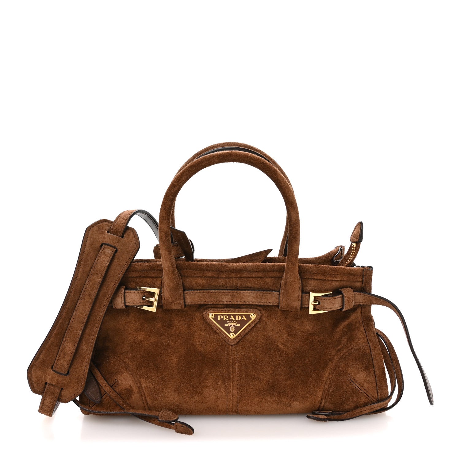 Prada Suede Triangle Mini Bonnie Shoulder Bag Cacao 1 of 11