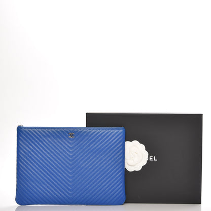 Chanel Caviar Chevron Quilted Medium Cosmetic Case Blue 8 of 8