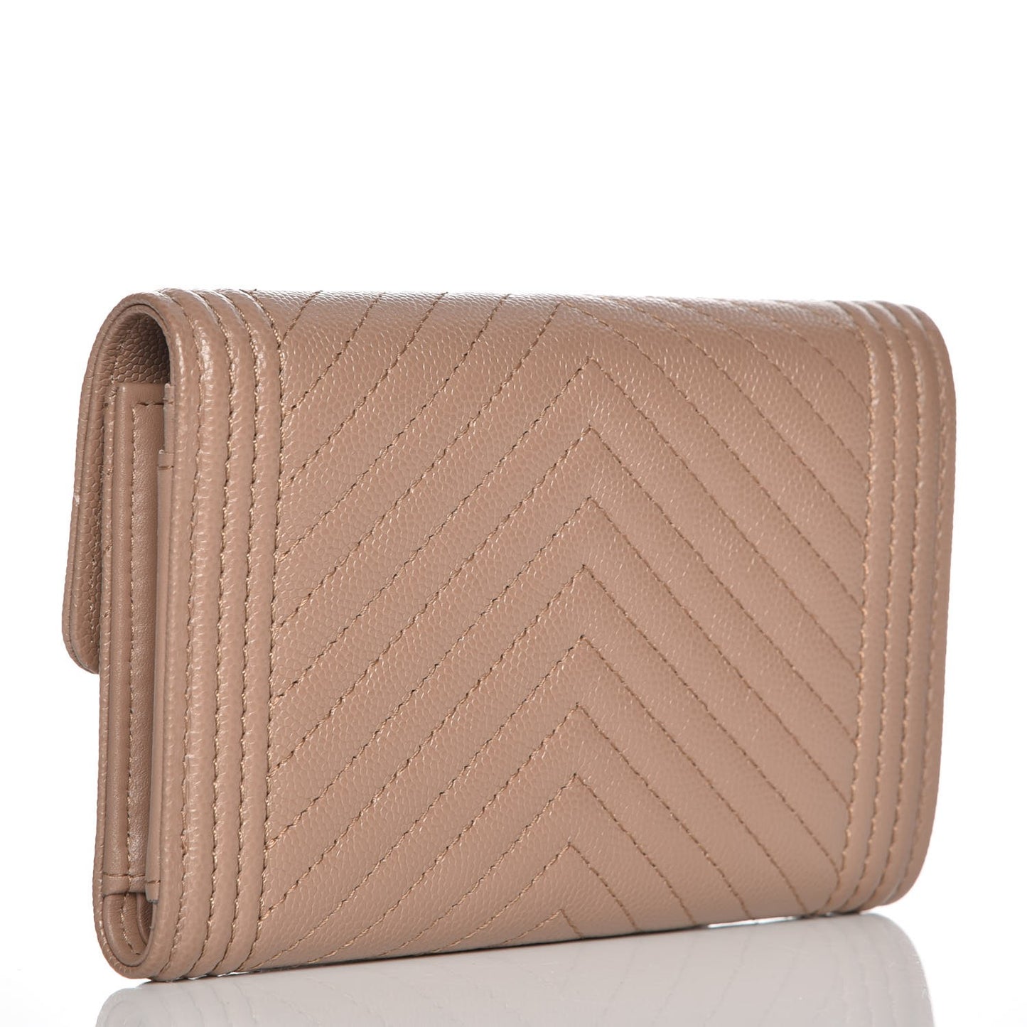 Caviar Chevron Quilted Medium Boy Flap Wallet Dark Beige
