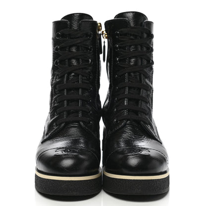 Chanel Shiny Crumpled Lambskin Lace Up Combat Boots 36 Black 2 of 9