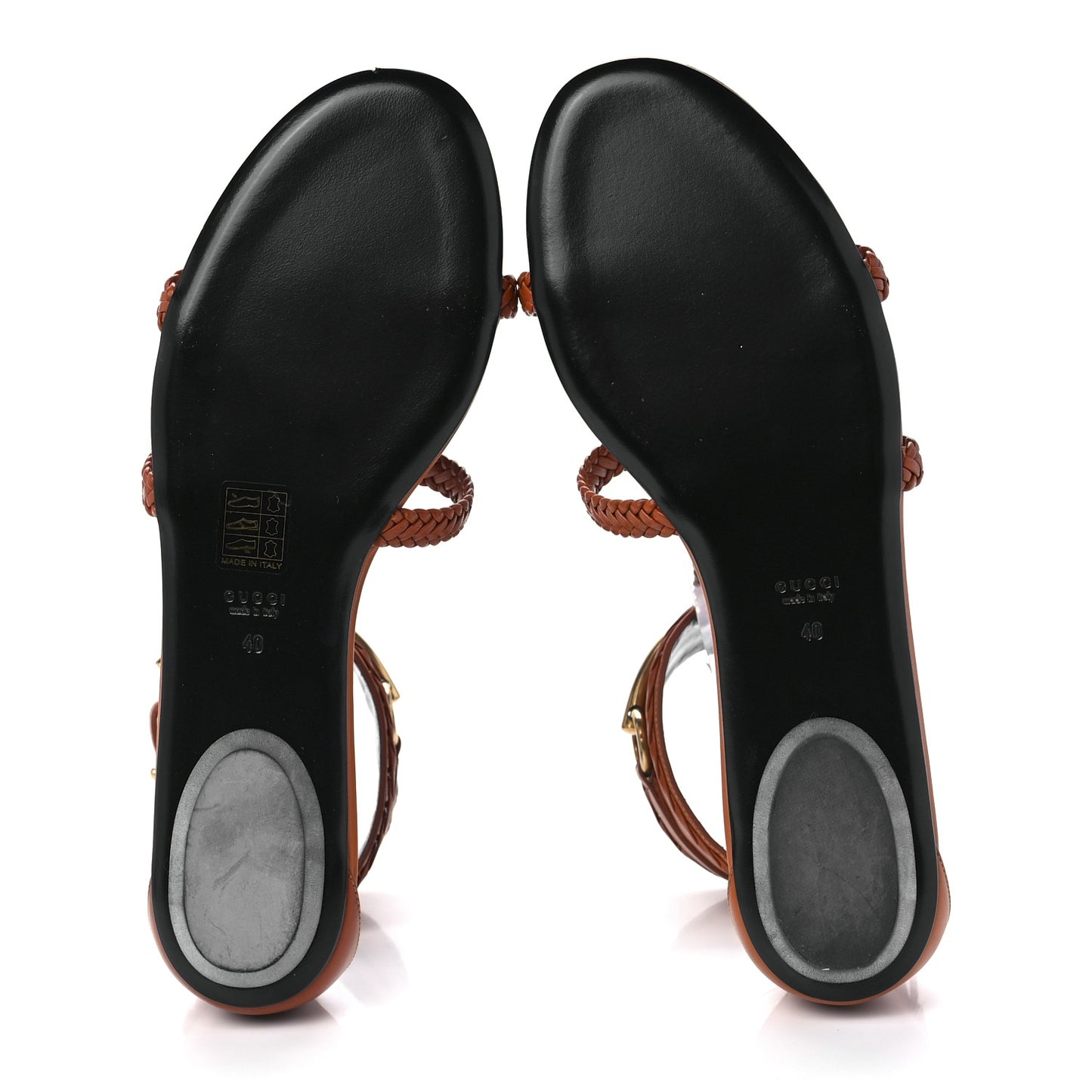 Calfskin Braided Horsebit Sandals 40 Cognac