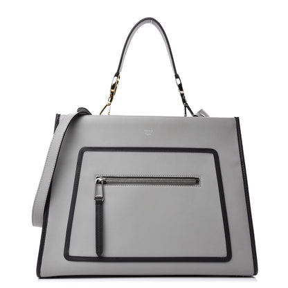 Fendi Vitello Century Opaco F is Fendi Bi-Color Regular Runaway Satchel Ghiaccio Ebano 1 of 11
