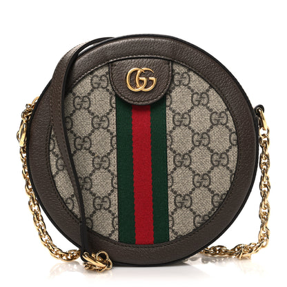 Gucci GG Supreme Monogram Web Mini Ophidia Round Shoulder Bag Brown 1 of 10