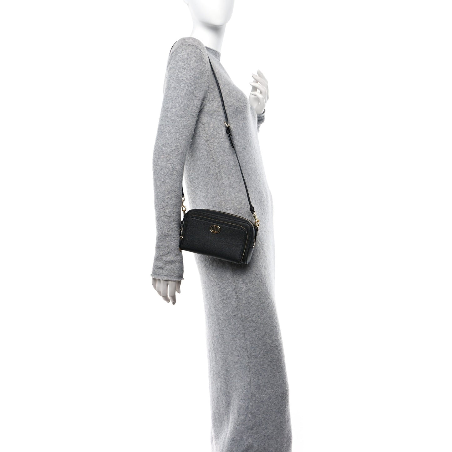 Grained Calfskin Caro Double Pouch Black