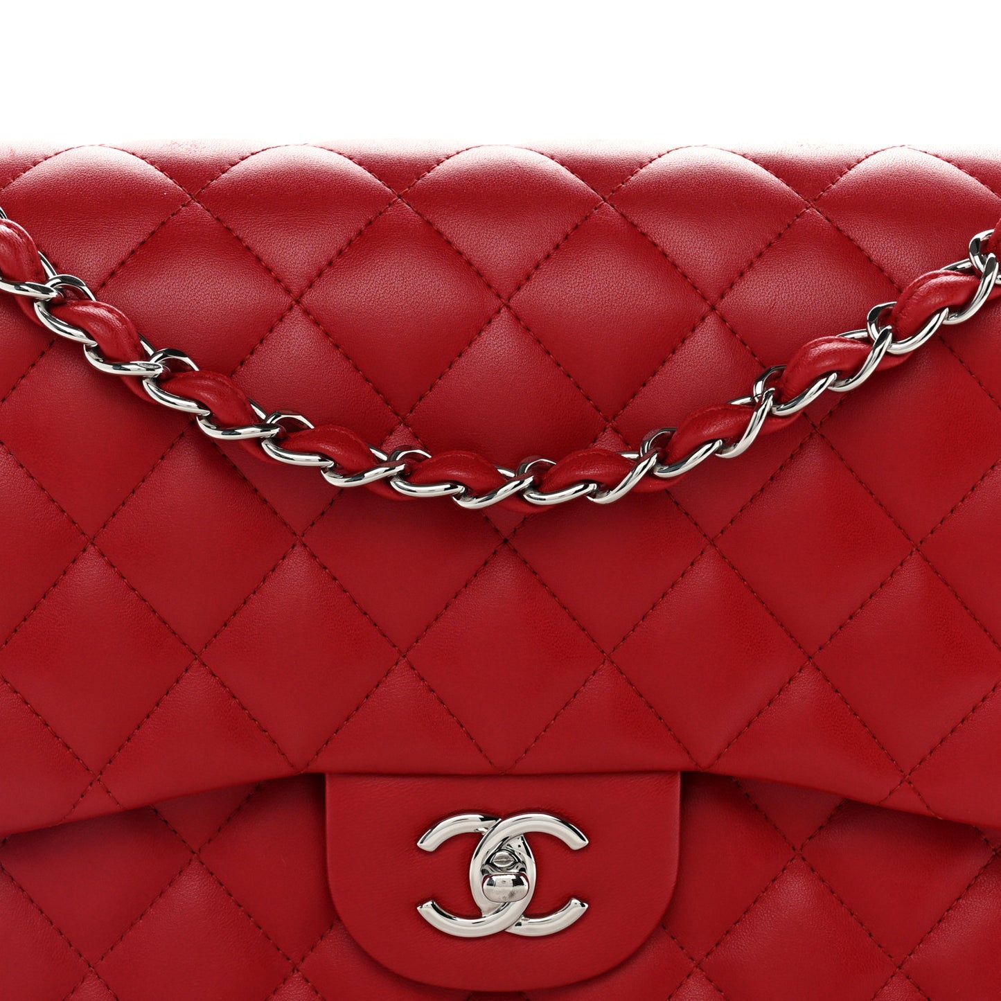 Lambskin Quilted Jumbo Double Flap Red