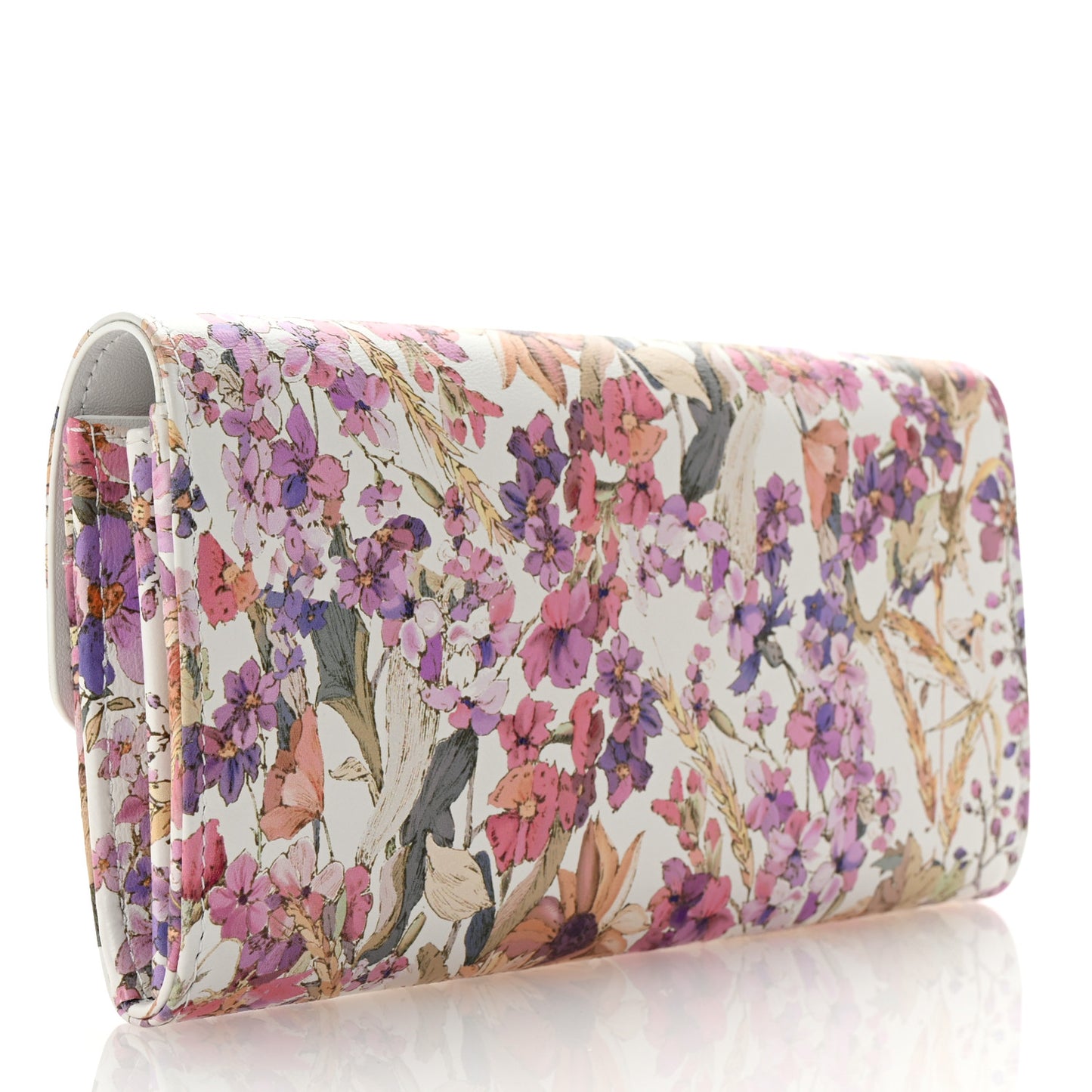 Calfskin Caro Freesia Long Wallet White Multicolor
