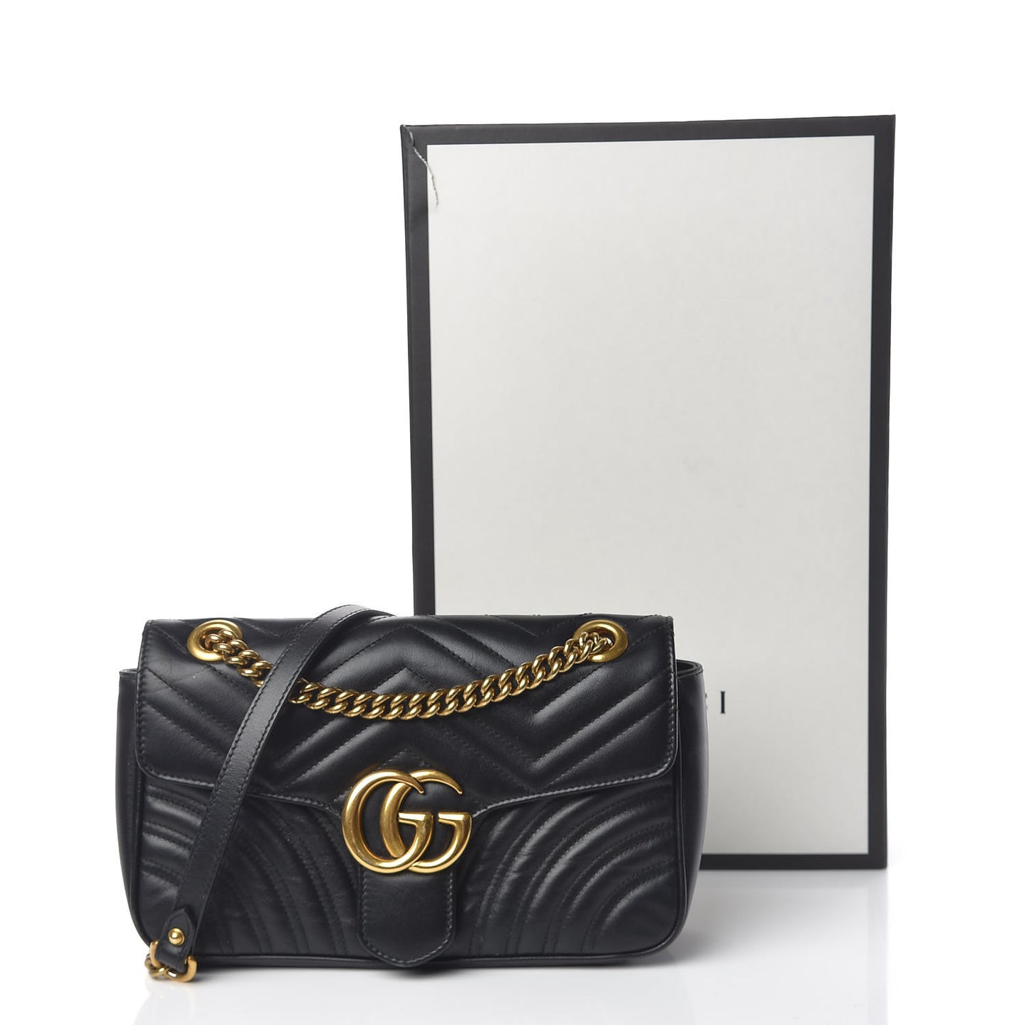 Calfskin Matelasse Small GG Marmont Shoulder Bag Black