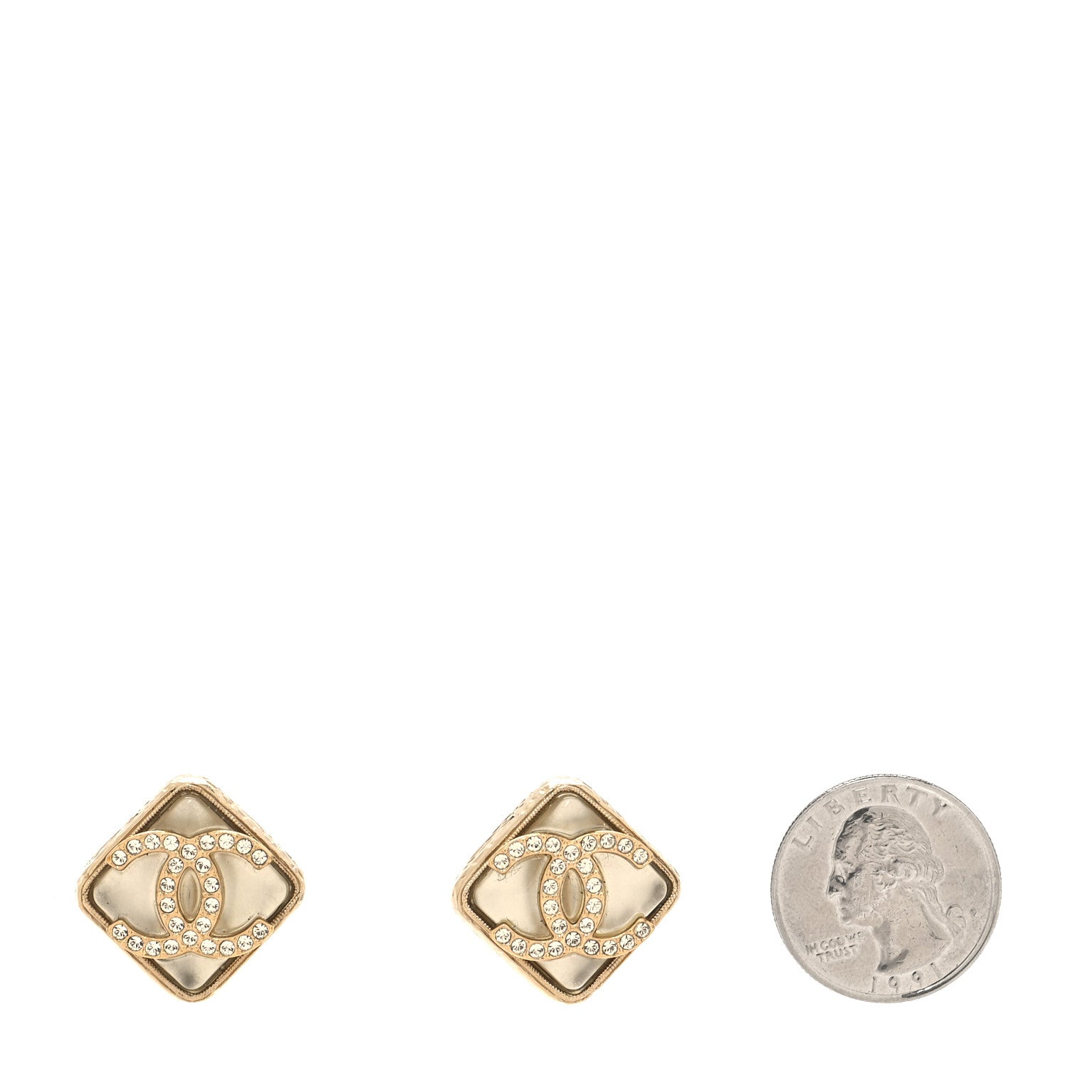 Chanel Pearl Crystal CC Square Earrings Gold 2 of 5