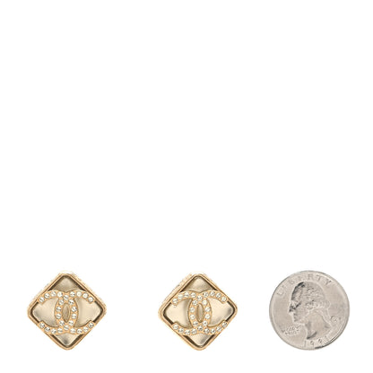 Chanel Pearl Crystal CC Square Earrings Gold 2 of 5