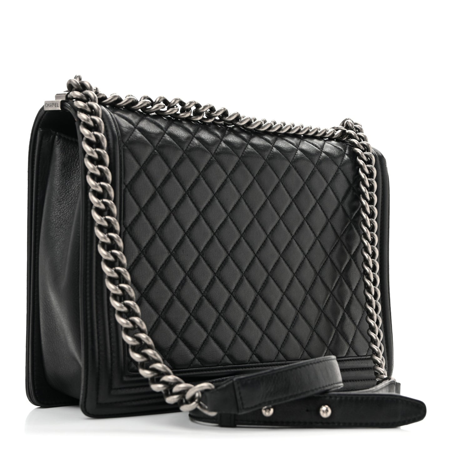 Calfskin Quilted Large Boy Flap Black