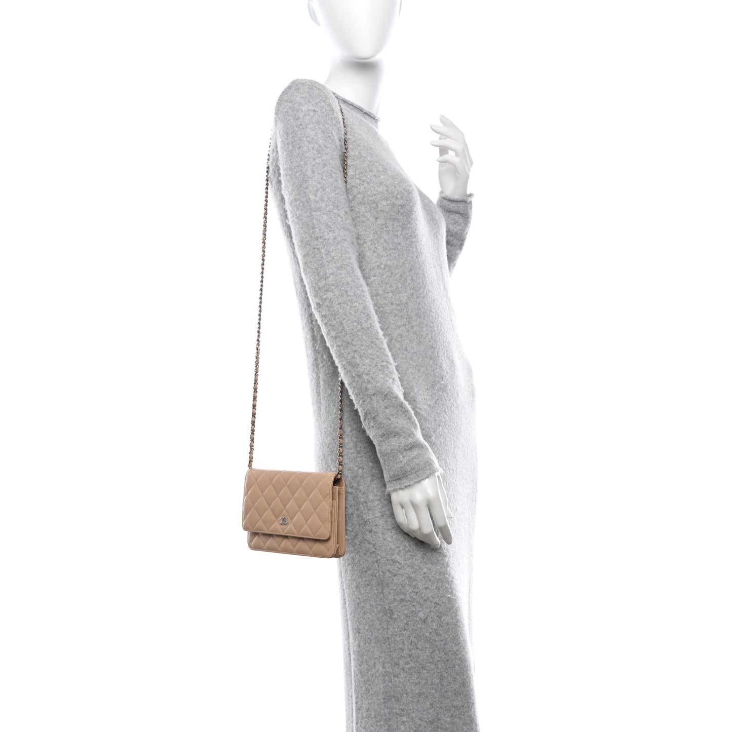 Caviar Quilted Wallet on Chain WOC Beige
