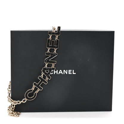 Chanel Crystal Logo Chain Belt Gold Black 4 of 4