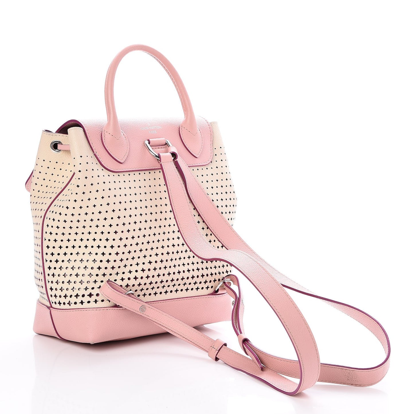 Perforated Calfskin Lockme Backpack Rose Poudre Creme