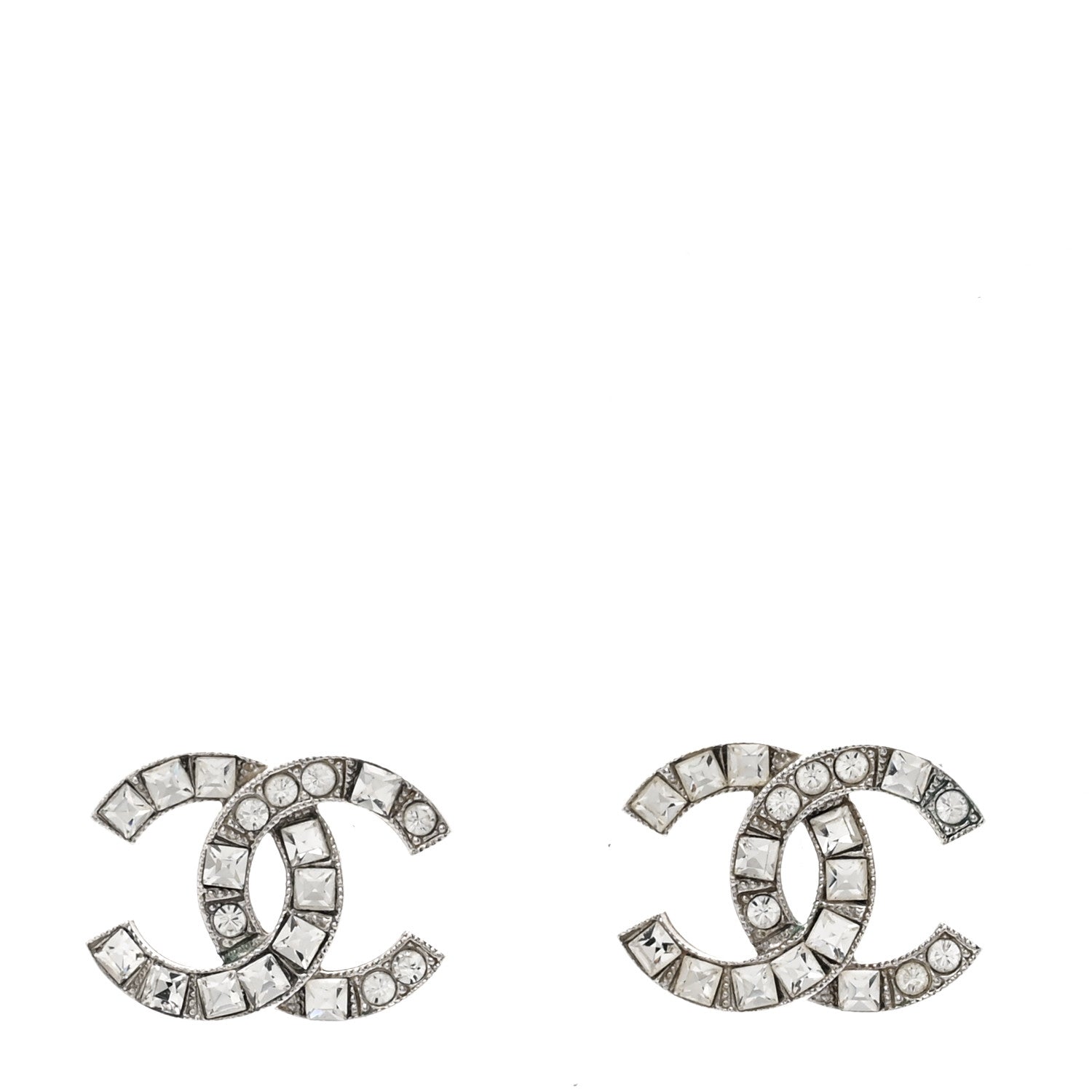 Chanel Baguette Crystal CC Earrings Silver 1 of 6