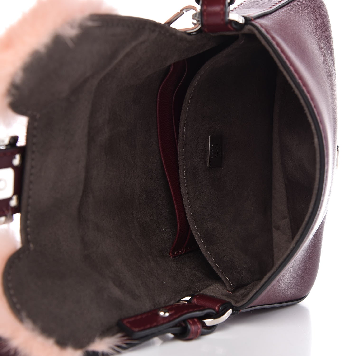 Fendi Shiny Nappa Mink Fox Fur Crystal Micro Buggie Baguette Bordeaux Rust Multicolor 5 of 9
