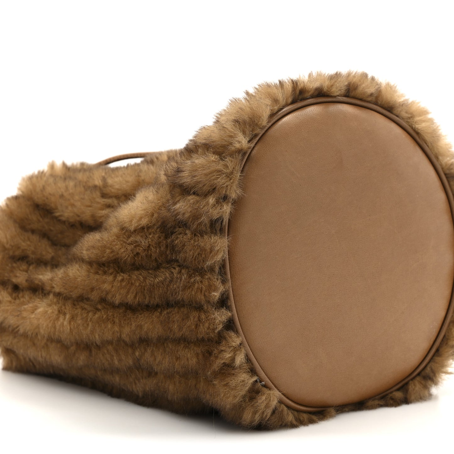 Faux Fur Calfskin Bucket Bag Brown Chocolate
