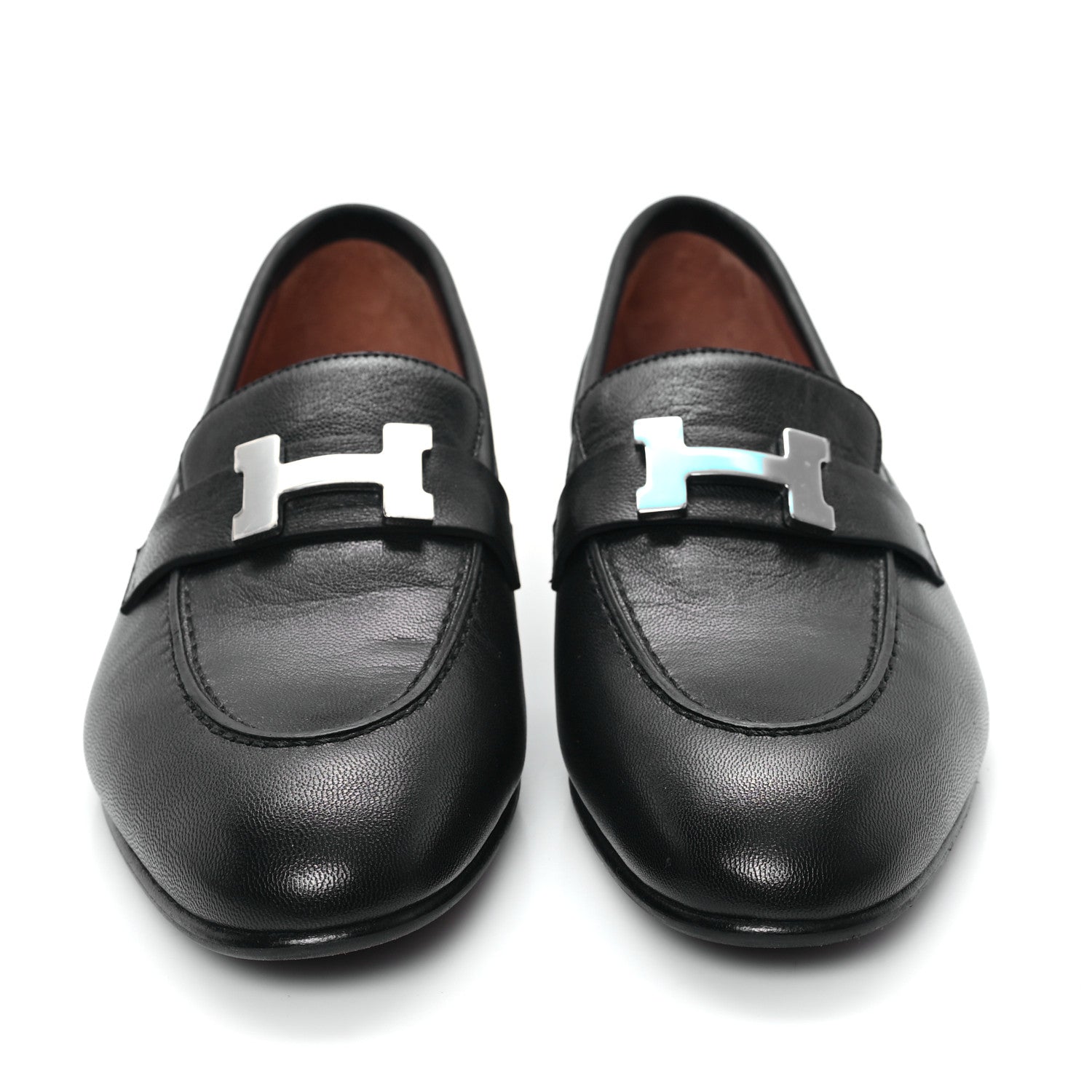 Hermes Goatskin Womens Paris Loafers 36.5 Black 3 of 10