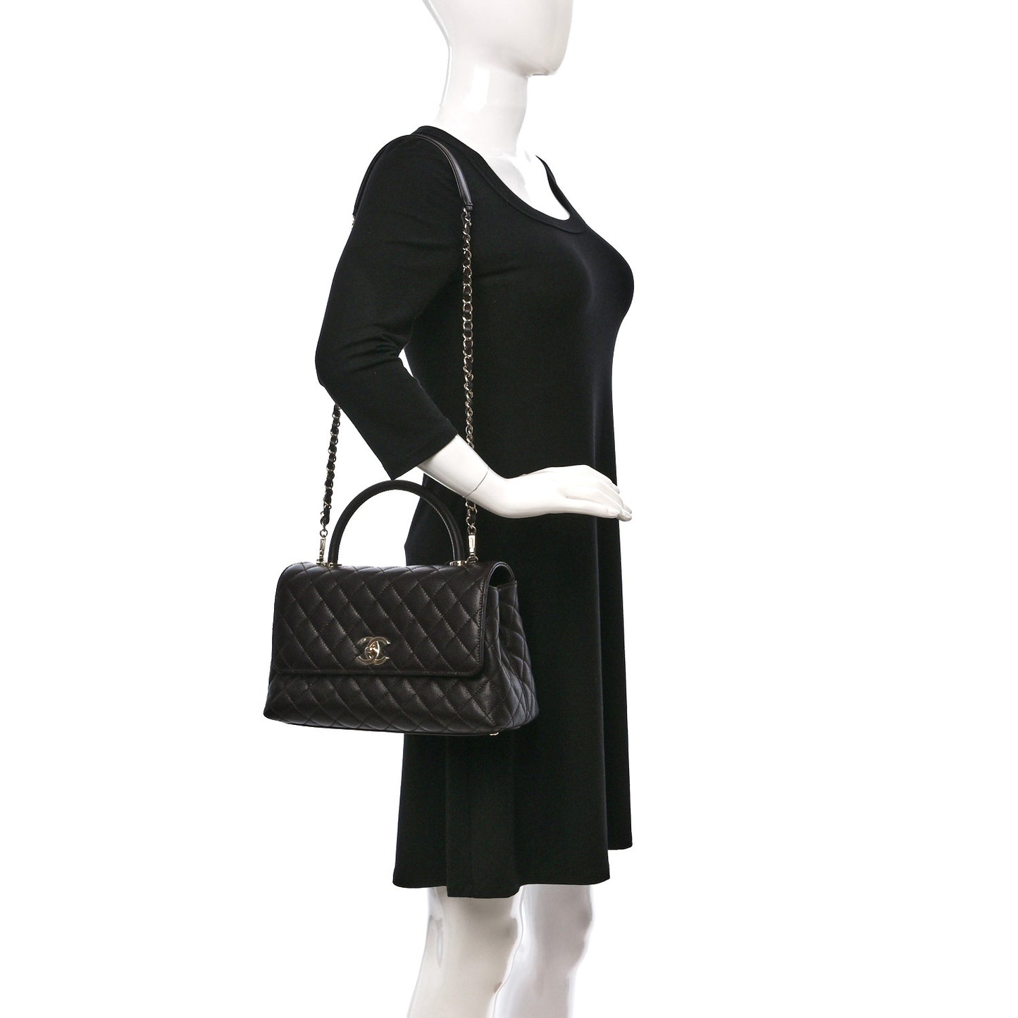 Caviar Quilted Small Coco Handle Flap Dark Brown