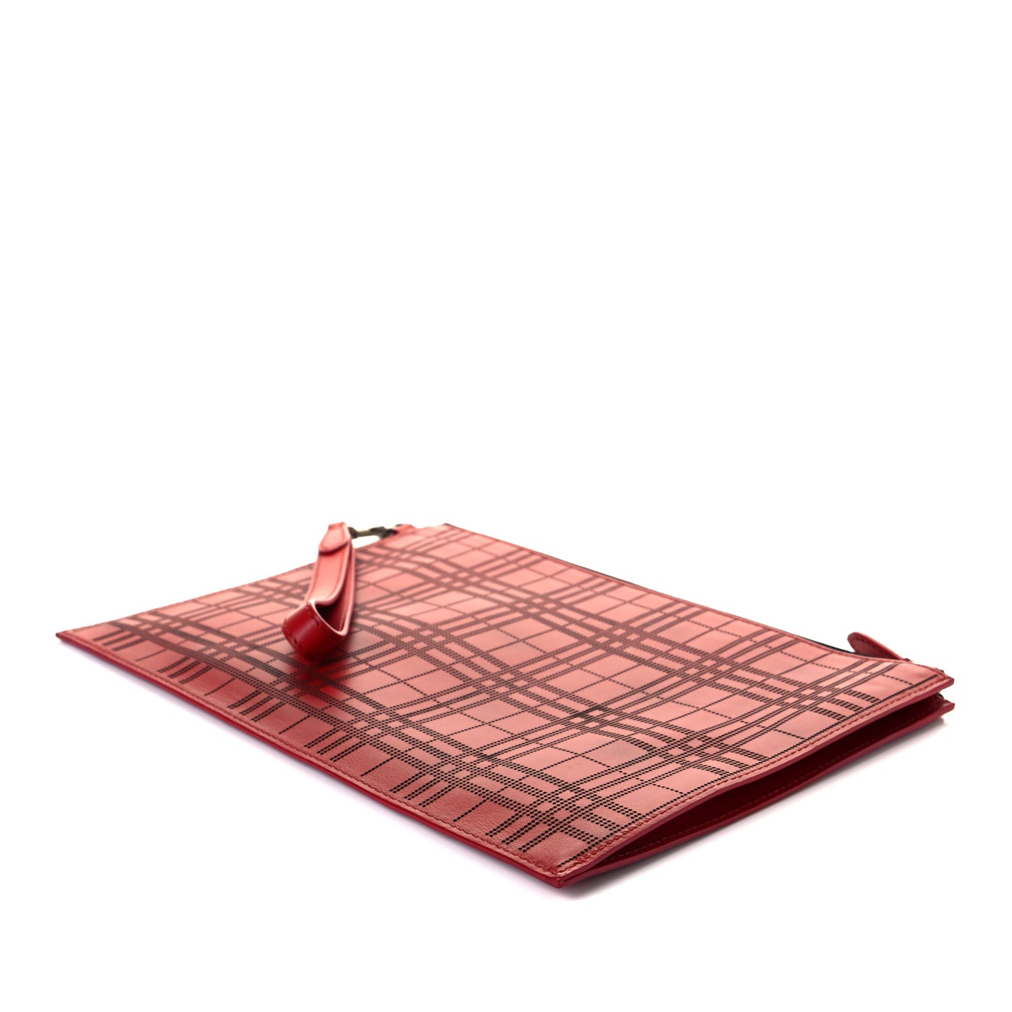 Calfskin Perforated Check Edin Zip Pouch Rust