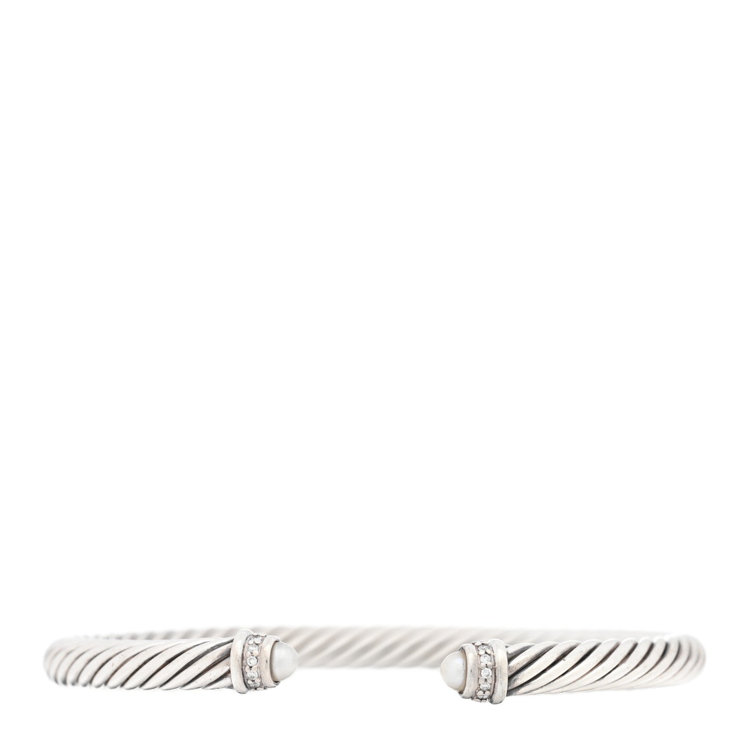 David Yurman Sterling Silver Diamond Cultured Pearl 5mm Cable Classics Bracelet 1 of 3