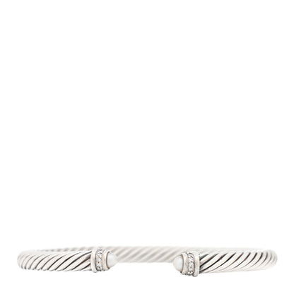 David Yurman Sterling Silver Diamond Cultured Pearl 5mm Cable Classics Bracelet 1 of 3