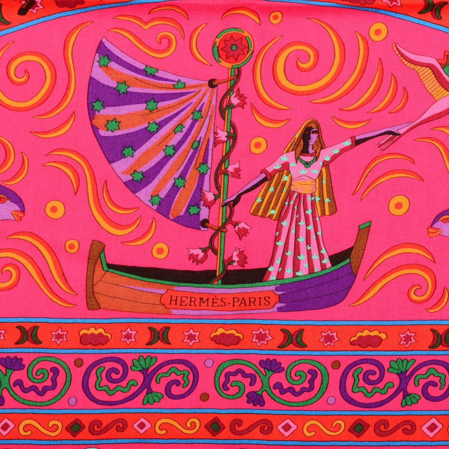 Cashmere Silk Peuple Du Vent Shawl 140 Rose Indien Orange Vert