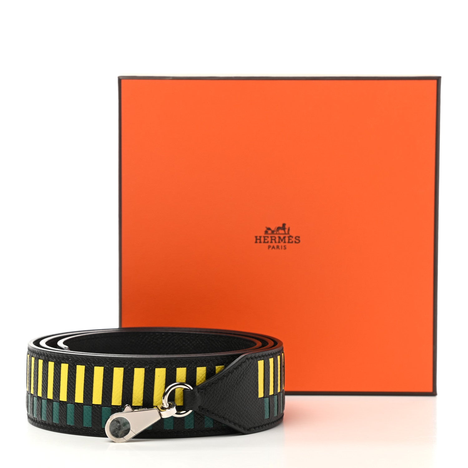 Hermes Epsom 40mm Mousquetons Tressage Shoulder Strap Black Lime Malachite 6 of 6