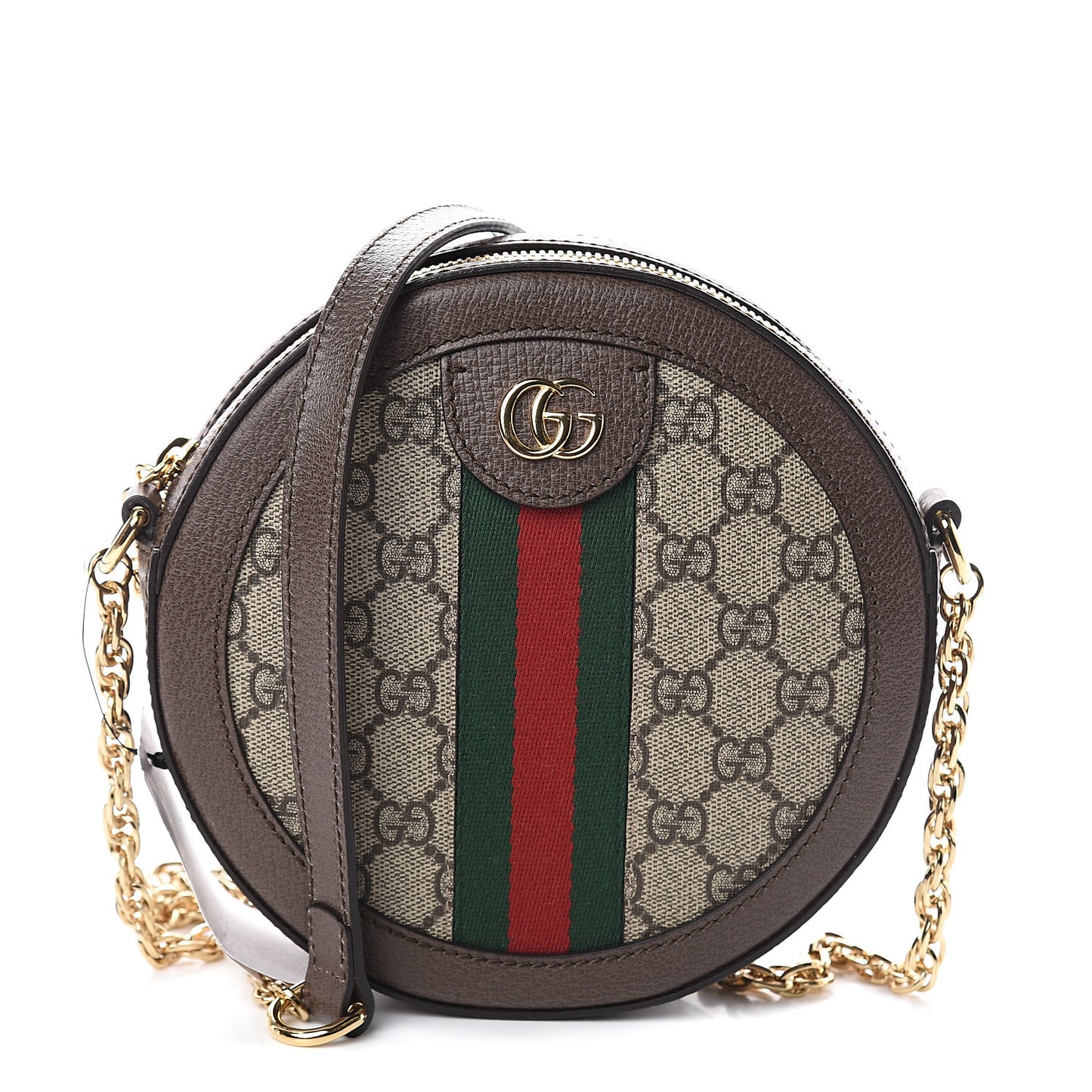 GG Supreme Monogram Web Mini Ophidia Round Shoulder Bag Brown