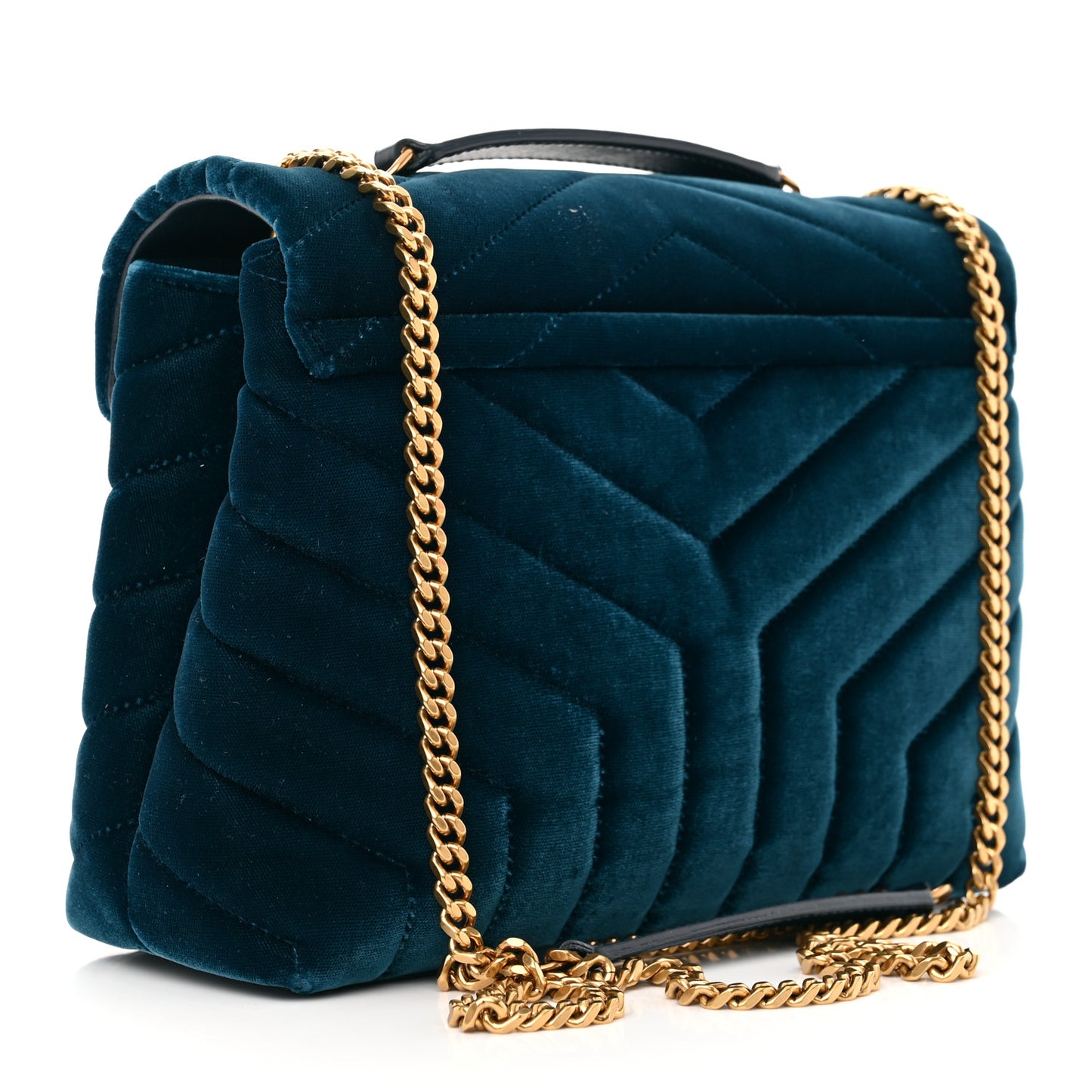 Velvet Y Quilted Monogram Small Loulou Chain Satchel Medium Blue