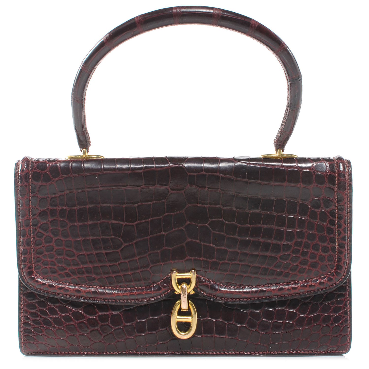 Hermes Porosus Crocodile Sac Chaine d Ancre Bordeaux 1 of 6