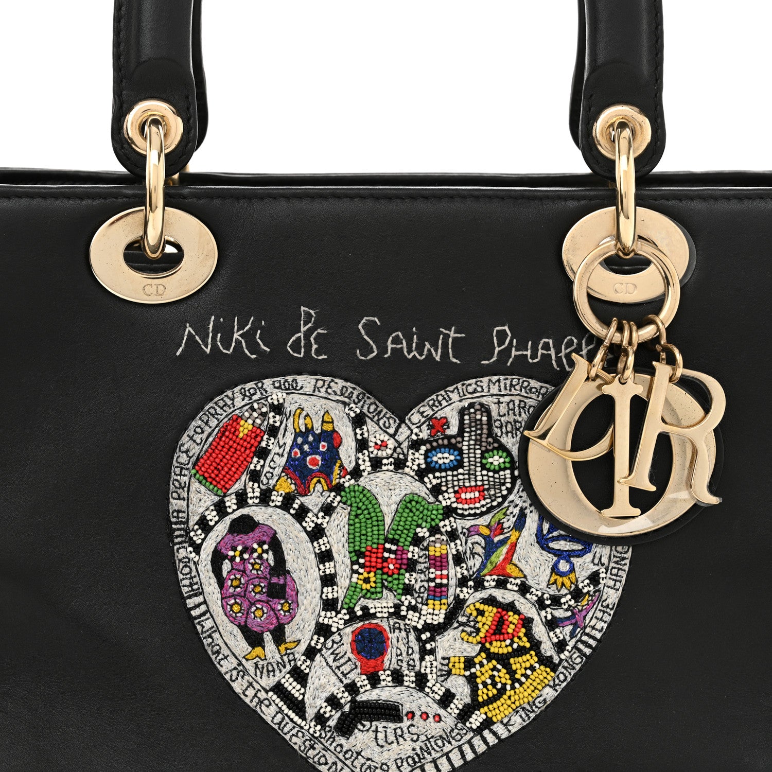 Christian Dior Calfskin Niki De Saint Phalle Heart Medium Supple Lady Dior Black 8 of 12