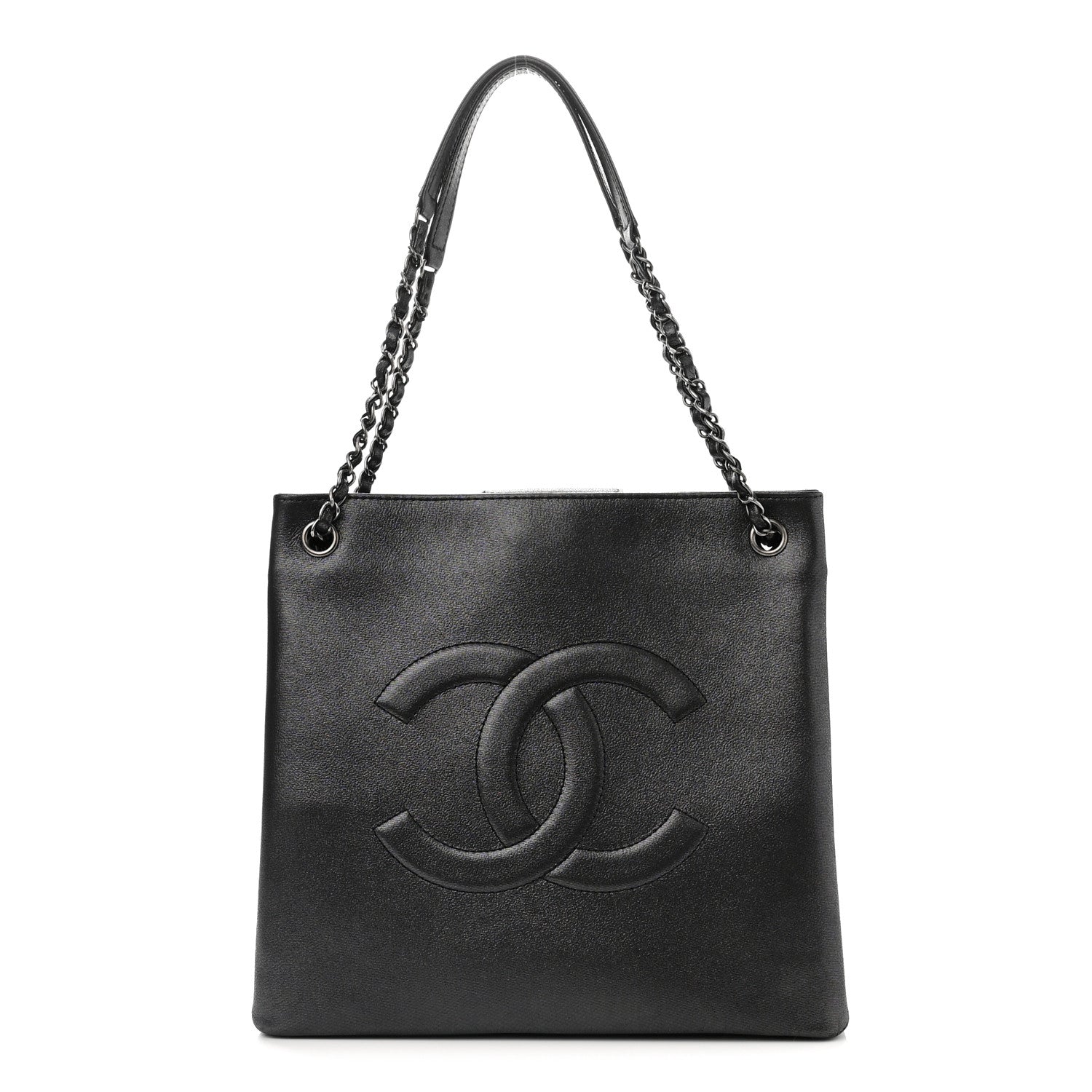 Chanel Iridescent Calfskin CC Large North South Shopping Tote Black 1 of 10