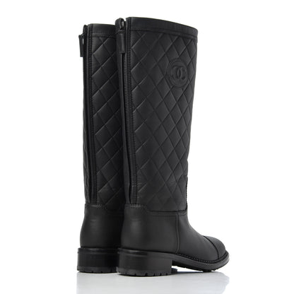 Chanel Oily Calfskin Quilted High Boots 37.5 Black 4 of 18