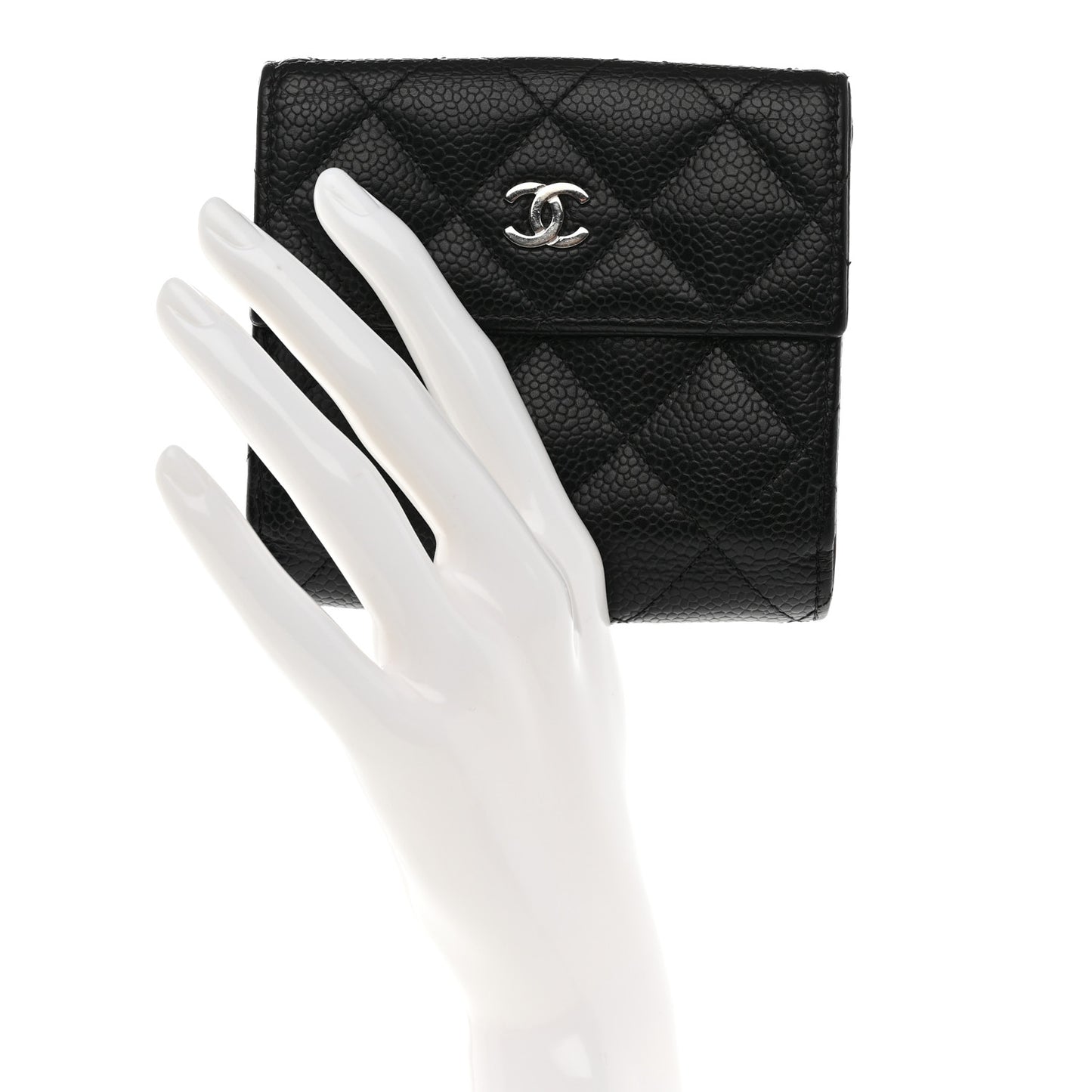 Caviar Quilted Compact French Flap Wallet Black